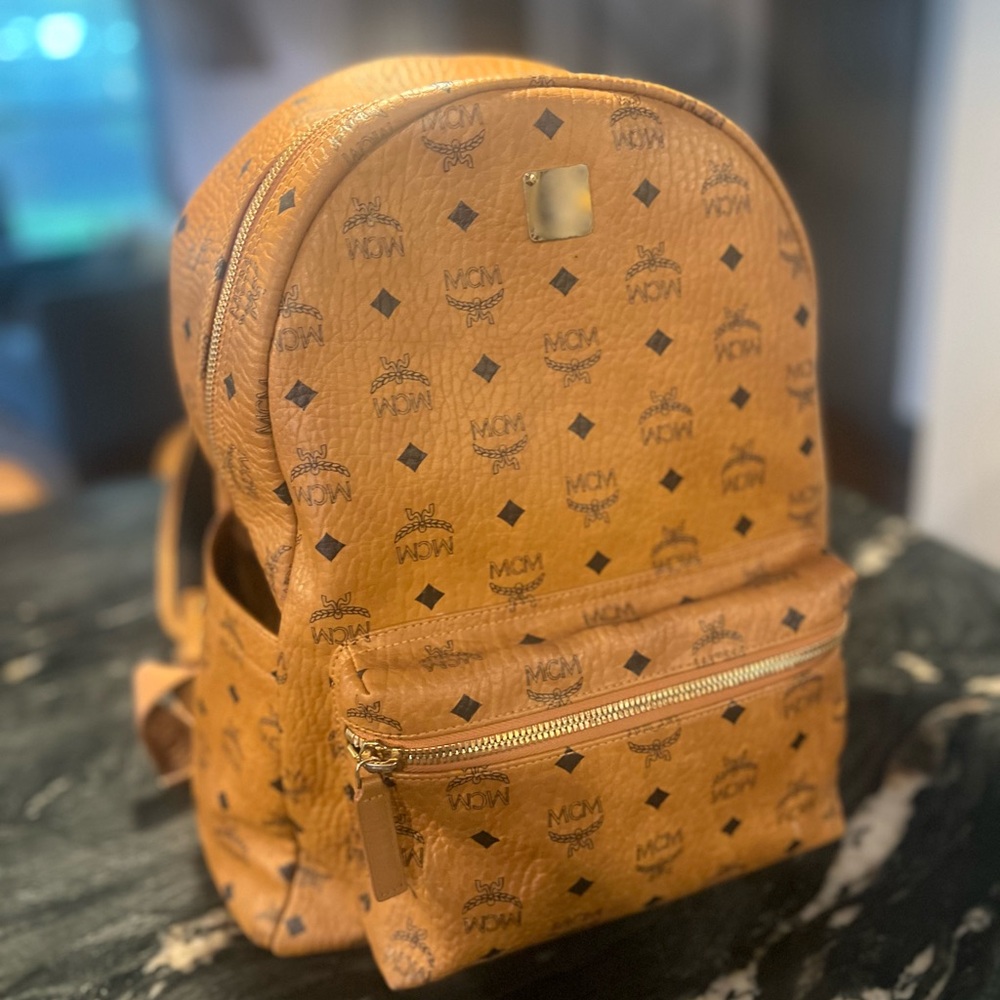 MCM Tan Backpack Iconic Monogram Luxury